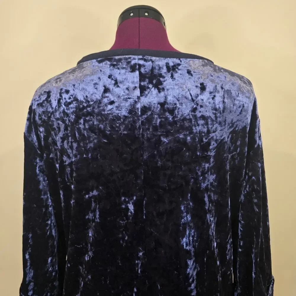 Women's Supplies Blue Crushed Velvet 3/4 Sleeve Blouse Top | Size Large - Picture 7 of 10